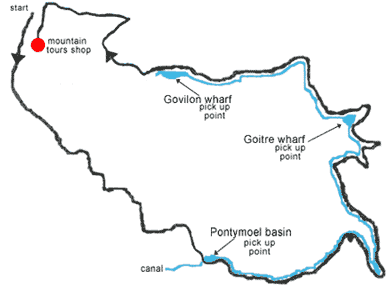 Map showing cycle route 46 and the Mon and Brecon canal.